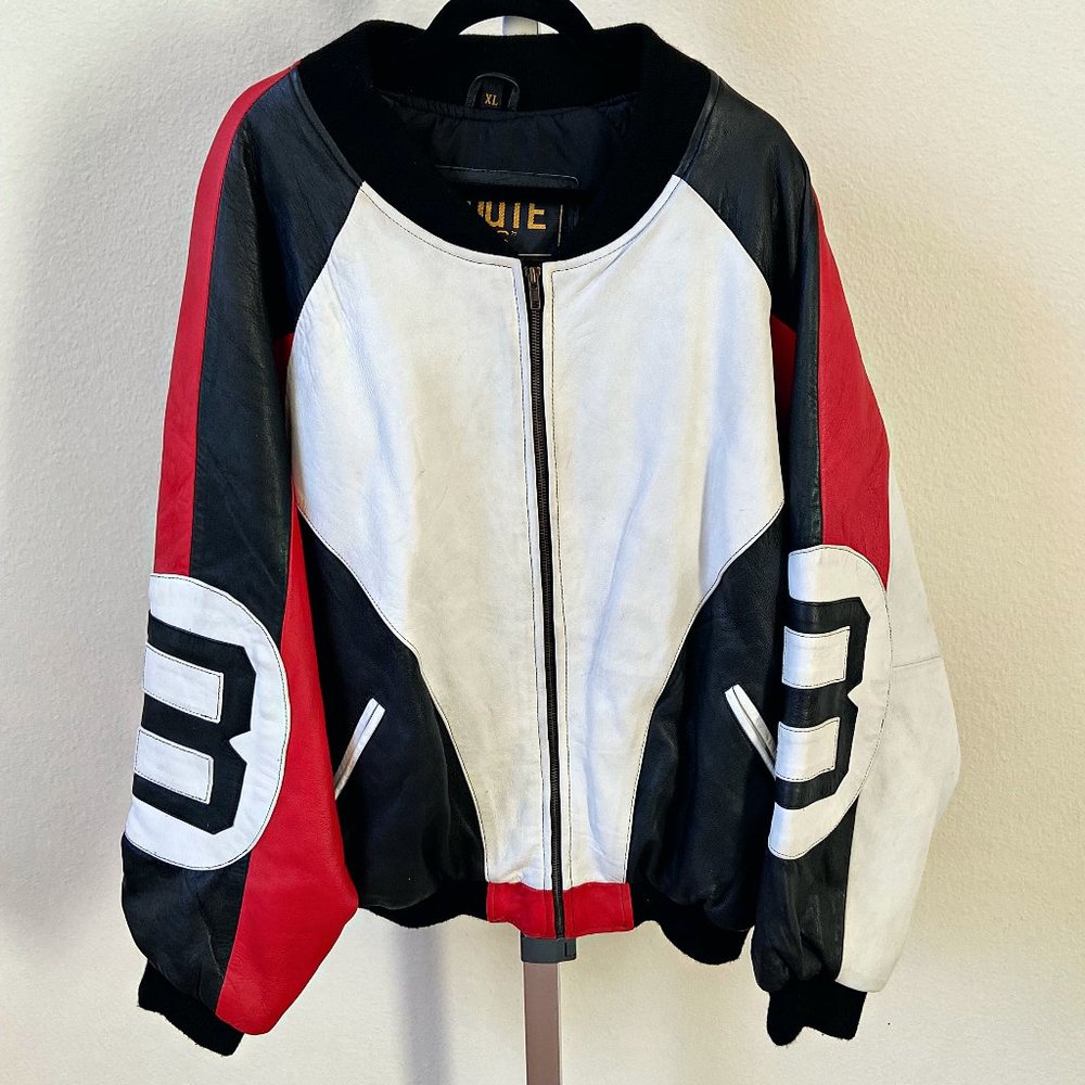 Route "66" Men's #8 Black White Red Leather Jacket